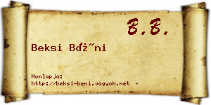 Beksi Béni névjegykártya